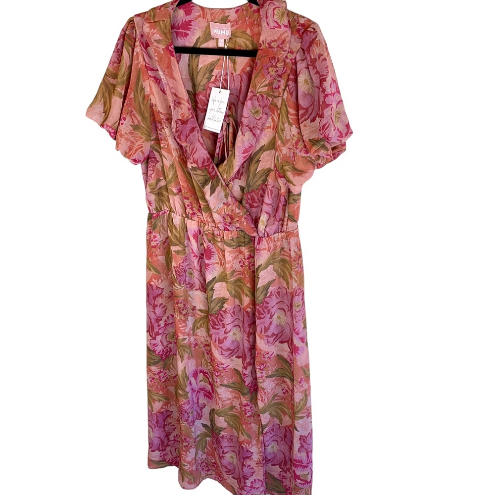 Show Me Your MuMu Verity Midi Dress Chiffon Garden Floral Pink Wedding Resort - Picture 4 of 16